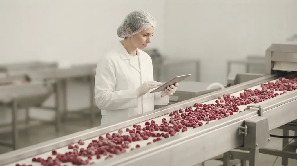 Inspector at a berry sorting line