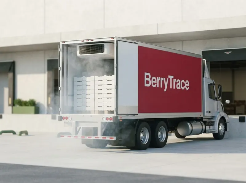 White BerryTrace refrigerated truck with open doors at a loading dock